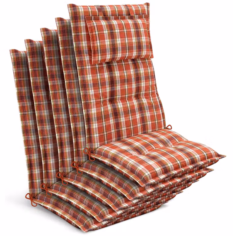 Beautissu 5x Premium rugkussens met koordjes, geruit in oranje, rood, groen en bruin, B/D/H: 120 x 50 x 7 cm