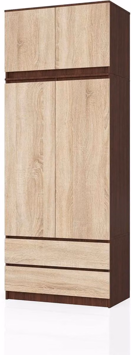Kledingkast met schuifdeuren en laden in Wenge Sonoma Oak, Hoogte: 234 cm