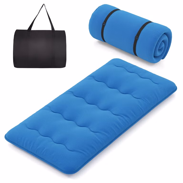 Costway Futon Matras met Wasbare Hoes, Draagbare en Opvouwbare Tatami Slaapmat, Blauw, 90 cm