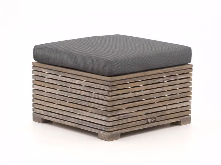 ROUGH Furniture Voetenbank voor in de tuin van teakhout in grijs/antraciet, 60 x 60 cm
