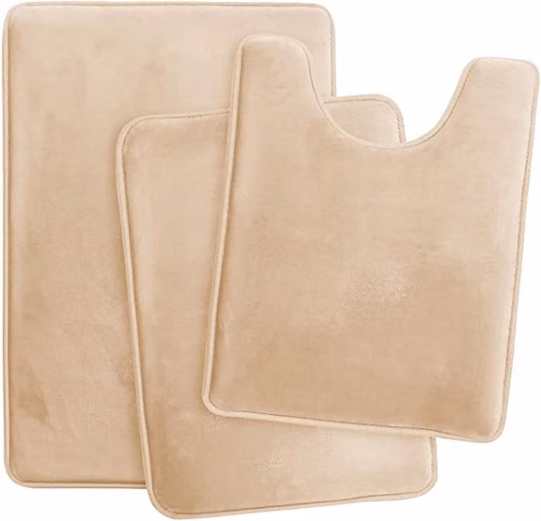 3-delige badmatset van microvezel in khaki met toiletmat, U-vormige mat en 2 badmatten