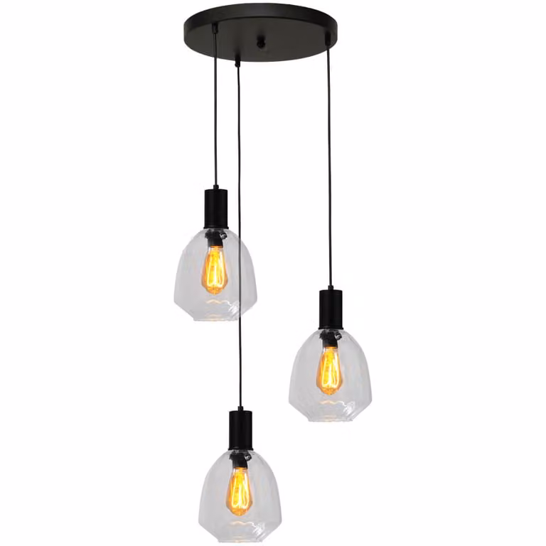 Masterlight Porto 3-lichts vide hanglamp zwart met transparante glazen