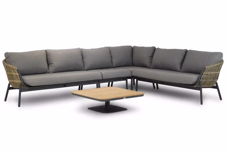 Coco 5-delige moderne hoek loungeset met aluminium frame en grijze kussens, 90 cm