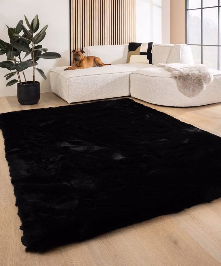 Tapeso Fluffy vloerkleed Comfy Deluxe zwart 140 x 200 cm