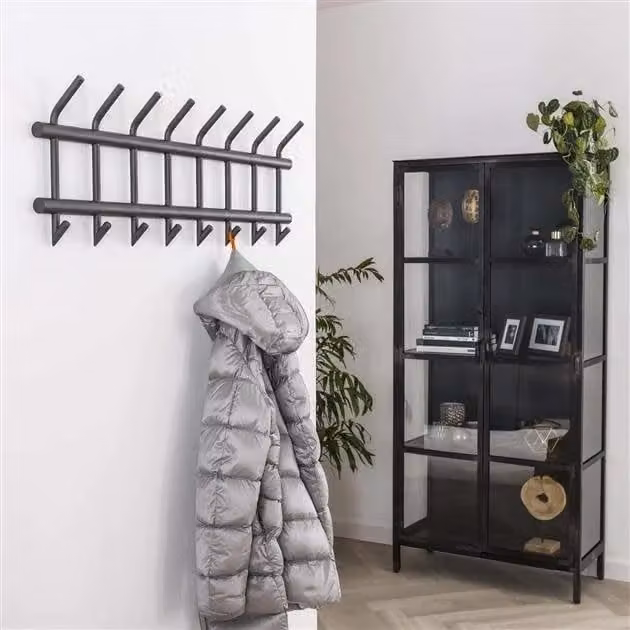 WoonStijl Garderobe met 8 haakse ronde buizen in zwart of grijs metaal mat
