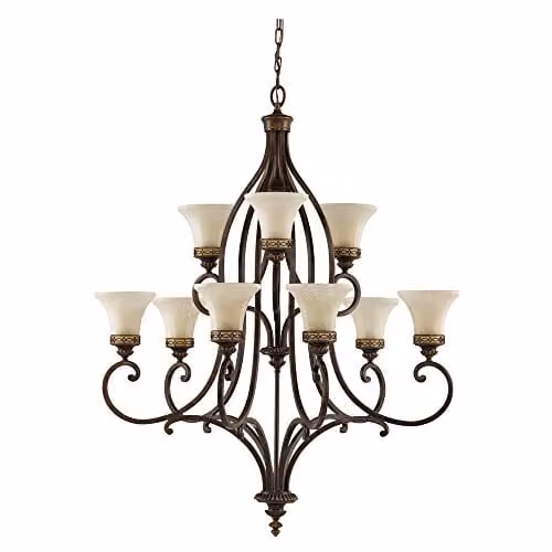 Feiss LED Kroonluchter Bruin met Glas en Metaal, 9x E27, Dimbaar