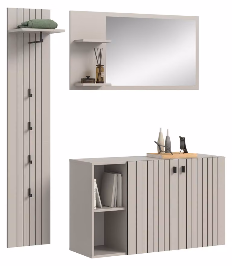 home24 Station 3-delig halmeubelset beige B: 152 cm, H: 192 cm, D: 37 cm