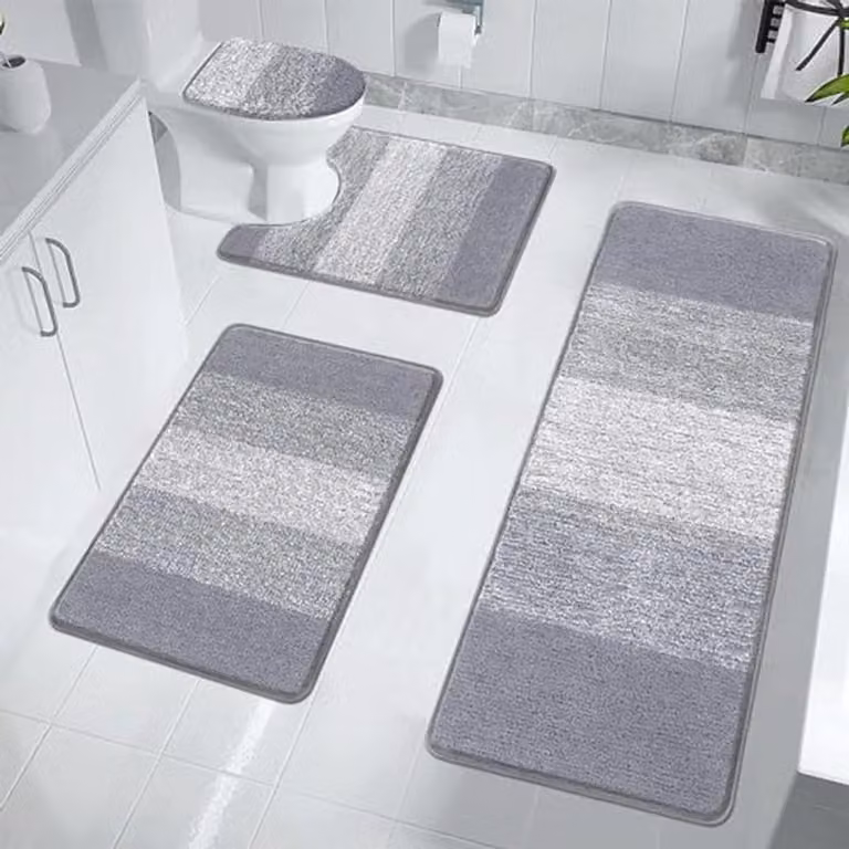 4-delige set badkamer toiletmatten - zachte antislip badmat en toiletdeksel - waterabsorberend lichtgrijs
