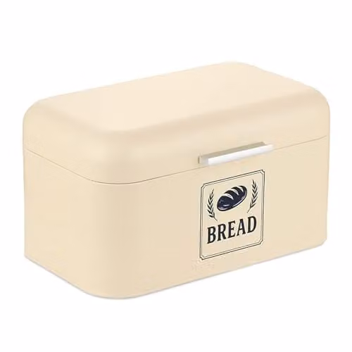 Relaxdays Broodtrommel Retro met Handvat en Deksel, Beige, B/D/H: 30 x 16,5 x 19 cm