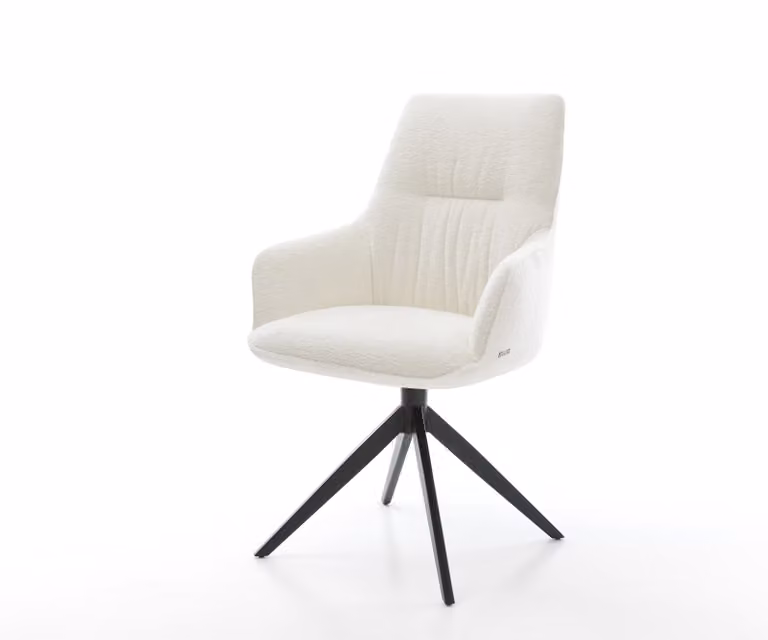 DELIFE Zelia-Flex Draaistoel met Armleuning, Beige Bouclé, Zwart Kruisframe, 360° Draaibaar