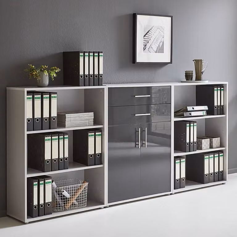 home24 Kastenset Straight 3-delig, grijs/antraciet hoogglans, B/D/H: 114 x 33 x 85 cm