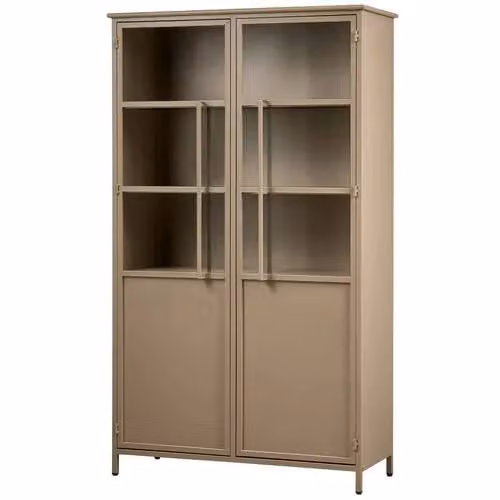 WOOOD Exhibit Vitrinekast met glazen deuren en metalen frame, Groen/Bruin, H 170 x B 99 x D 53 cm