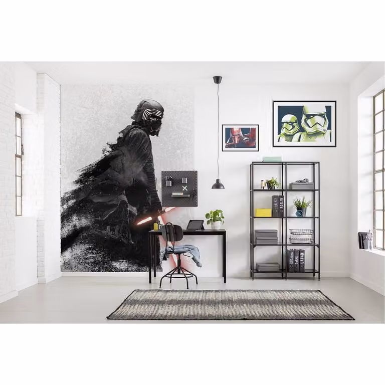 home24 Fotobehang Star Wars Kylo Vader Shadow, zwart en wit, B: 200 cm, H: 280 cm
