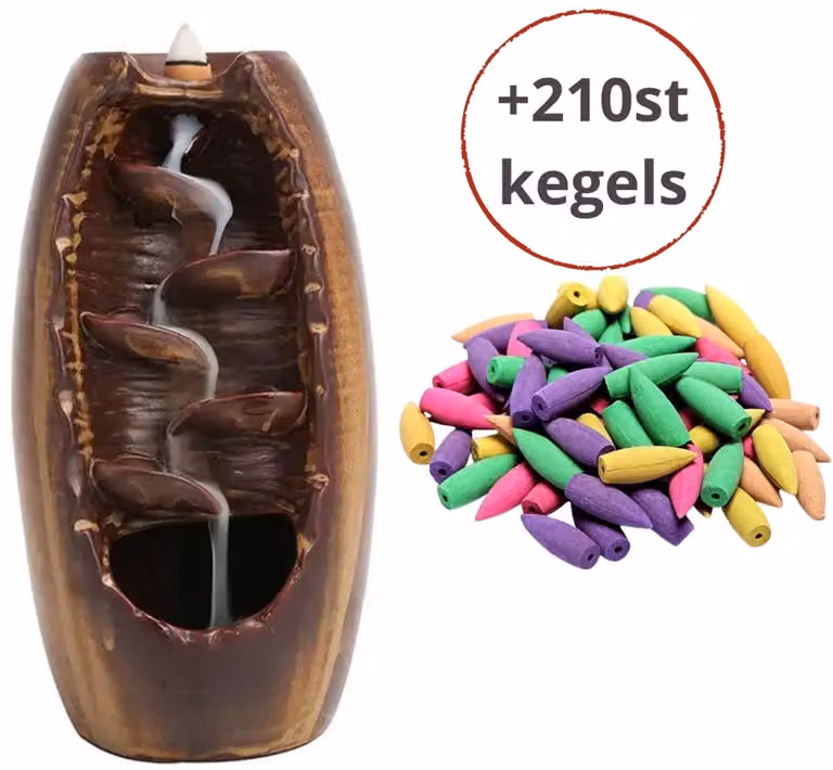 Combinatieset met Waterval Wierookhouder en 210 Wierookkegels voor Backflow Effect