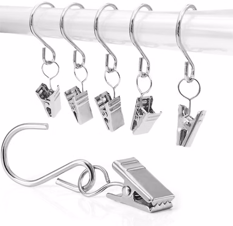 Ibenzoa Gordijnklemmen en multifunctionele haken, set van 50 stuks, zilver