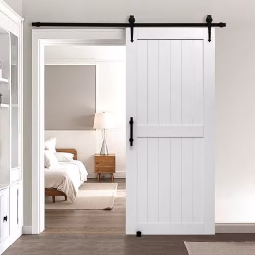 VEVOR Schuifdeur met hardwarekit, Wit MDF met waterdicht PVC-oppervlak, B/D/H: 91,4 x 1,2 x 213,4 cm