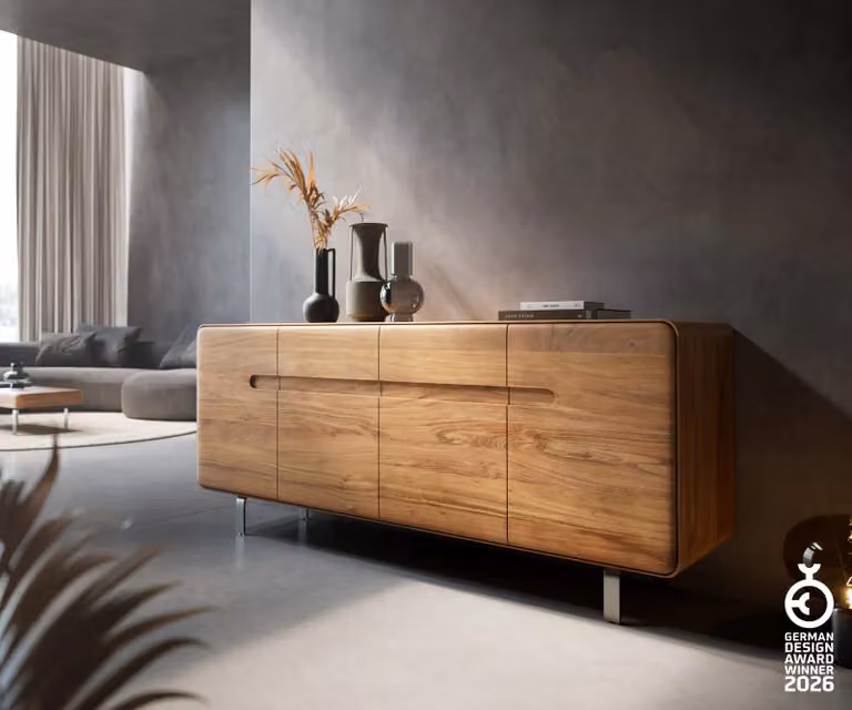 DELIFE Dressoir Anaya Modern Bruin Acacia met Zilverkleurig Onderstel Breedte: 175 cm, Hoogte: 75 cm, Diepte: 45 cm