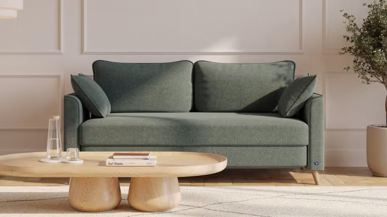 BRUNO slaapbank Forest Green groen met massief houten poten en boxspringcomfort, 160 cm