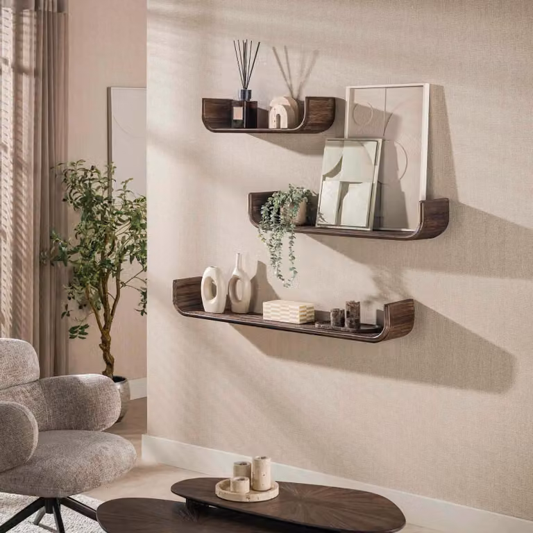 WoonStijl Wandplank Maya U-shape set van 3 Teak Espresso
