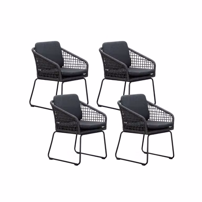 Tulum dining tuinstoel set van 4 Lava Grey met touw en aluminium