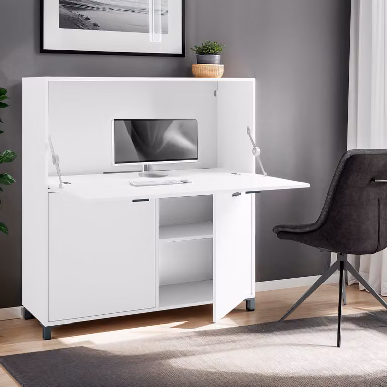 home24 Secretaire Najfat Wit B/D/H: 120 x 40 x 127 cm