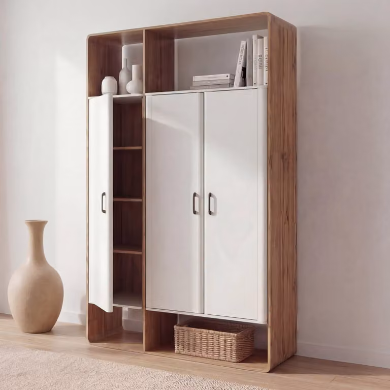 Mendler Kledingkast HWC-P43 met 3 deuren, MDF, Eikenhout Wotan-look en Wit, B/D/H: 120 x 55 x 200 cm