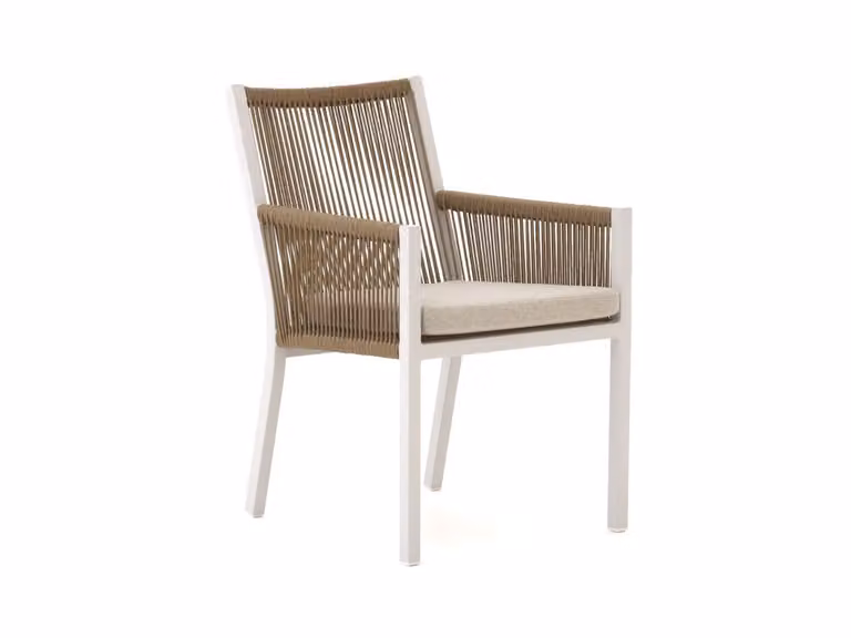 Manifesto Furniture Rivola Dining tuinstoel met armleuningen - Wit/Beige - Aluminium en Rope