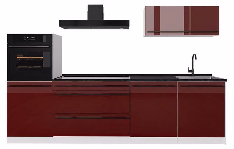 Vicco R-Line Keukeneenheid Rode hoogglans/Wit met antraciet werkblad, 280 cm