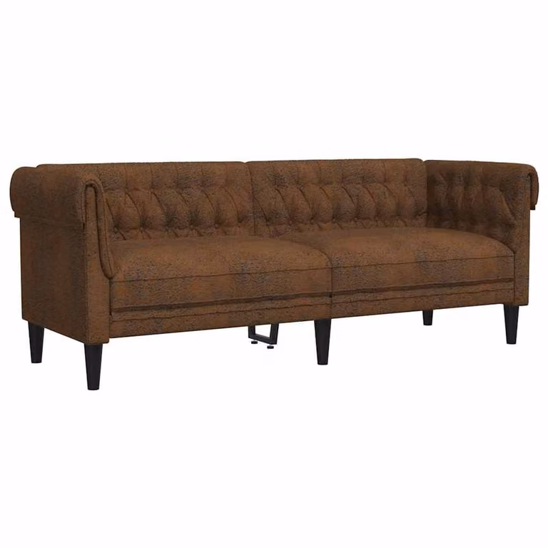 vidaXL Chesterfield Bank Bruin Polyester B/D/H: 201,5 x 74,5 x 74,5 cm