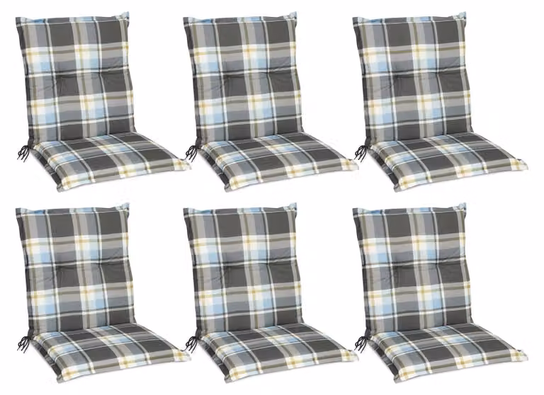 Beautissu 6-delige set lage rugleuning kussens met koordsluiting, blauw geruit, 100 x 50 cm