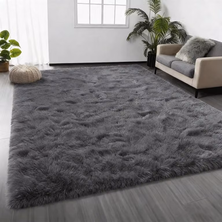 Zacht hoogpolig vloerkleed Grijs - Rechthoekig polyester tapijt met anti-slip onderkant - Breedte: 100 cm, Lengte: 230 cm