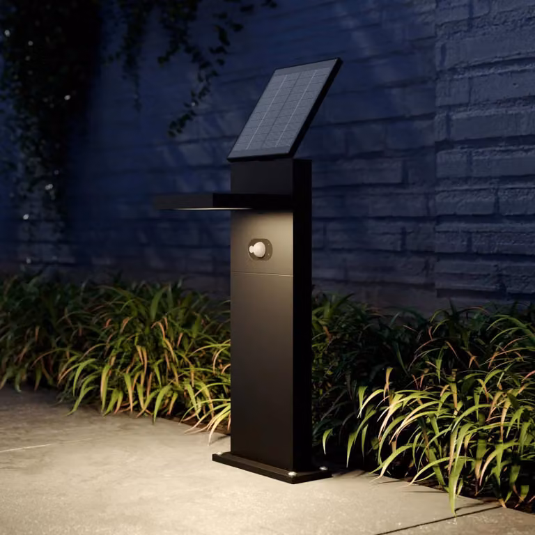 Lucande Silvan Solar LED Tuinlamp met Bewegingssensor, Modern, Aluminium, Grijs/Zwart, Hoogte: 60 cm
