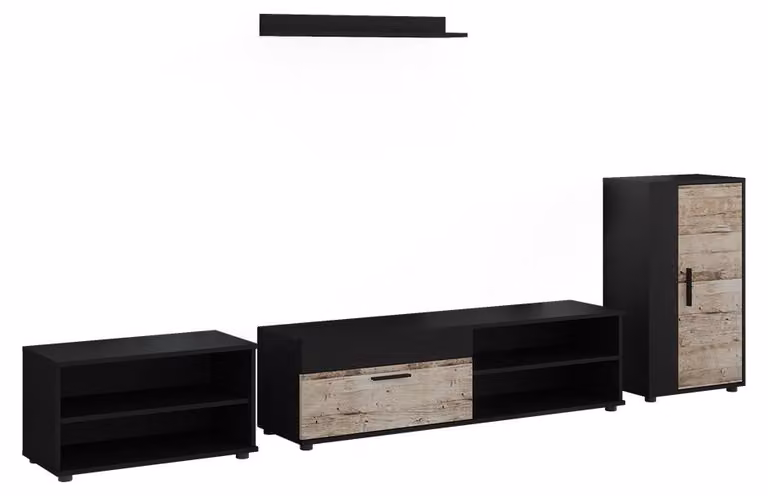 Vicco Berno Woonwand Zwart/Zand eik, Set van 4 stuks, Model 59222
