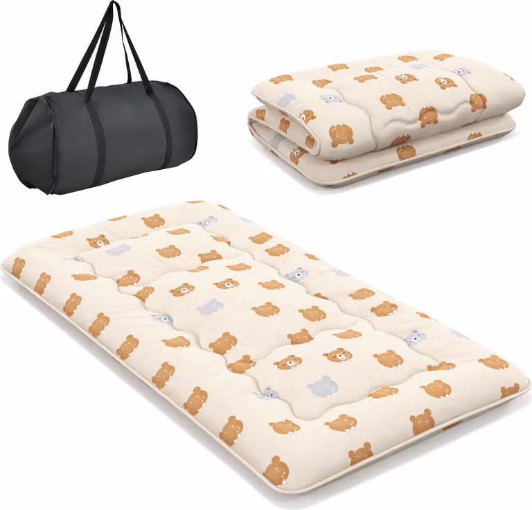 Costway Futon Matras met wasbare hoes en draagtas, inklapbare tatami-vloermatras, Bruin, B/D: 90 x 200 cm