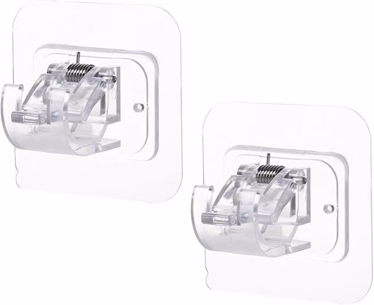 Set van 2 transparante gordijnroede klemmen voor het ophangen van gordijnen zonder boren
