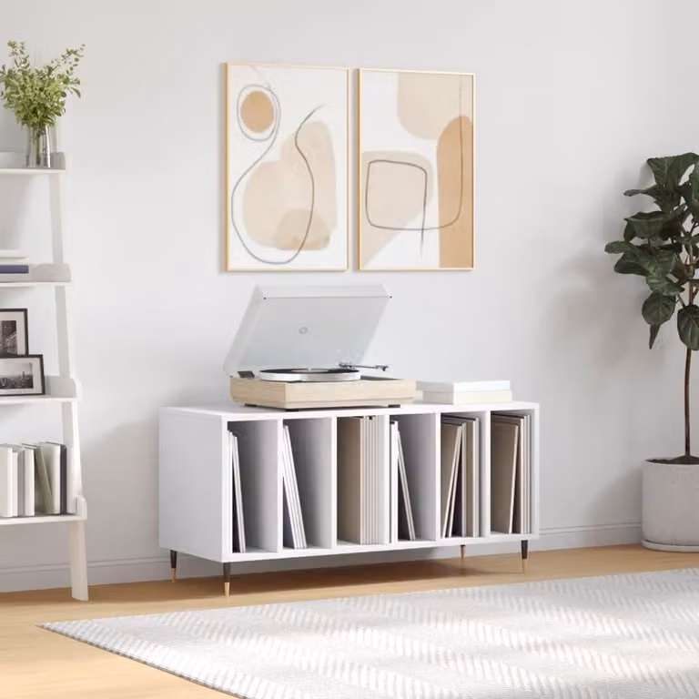 Plaatkast voor vinylcollectie en muziekopslag, Wit, B/D/H: 100 x 38 x 48 cm