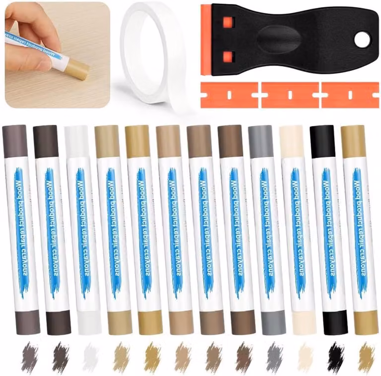 Reparatieset voor harde was voor meubelreparatie om krassen te herstellen, 12 stuks, Bruin Wit