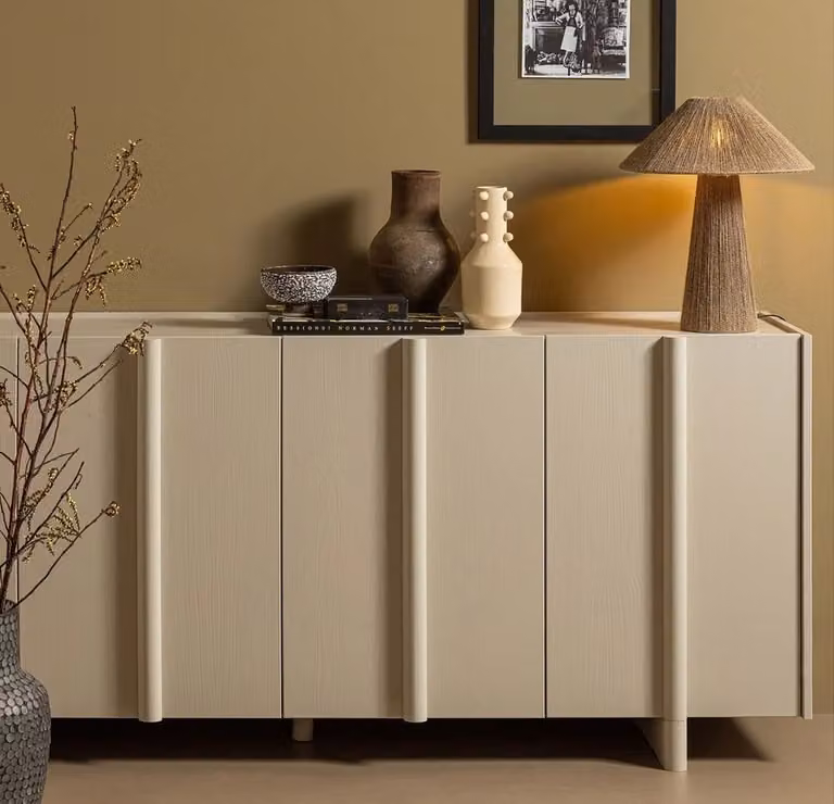 WOOOD Basu Dressoir Grenen Bordeauxrood B: 200 cm, H: 85 cm, D: 46 cm