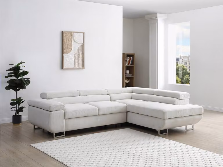 NURAZIO Hoekslaapbank met hoek rechts in beige ribfluweel met slaapfunctie en opbergruimte B/D/H: 268 x 153 x 70 cm
