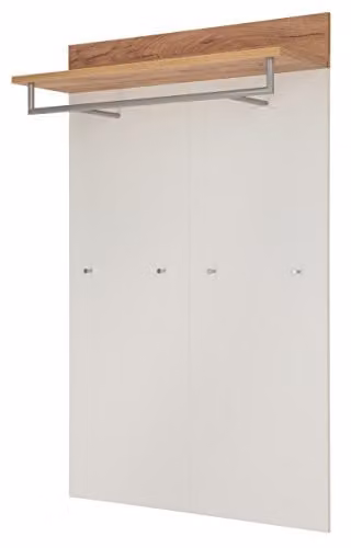Germania GW-Topix 3773-513 Kapstokpaneel wit/Navarra-eiken met metalen kledingroede en haken, B: 96 cm, H: 147 cm, D: 29 cm