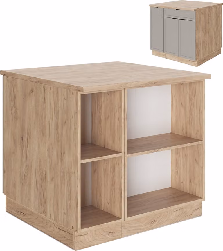 Vicco Keukeneiland Fame-Line GrijsBeige 90 cm met lade en open plank, zonder werkblad, Model 50528
