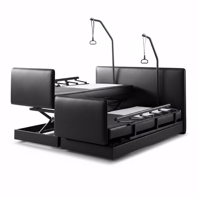 Boxspring CareLift Hoog-Laag Bed 1-persoons Elektrisch Verstelbaar - Verzorgingsbed voor Senioren - Gitzwart Lederlook - B/D: 90 x 220 cm