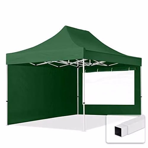 TOOLPORT Easy Up Partytent Vouwtent met 2 Zijwanden en Panoramavensters, Groen, 3 x 4,5 m