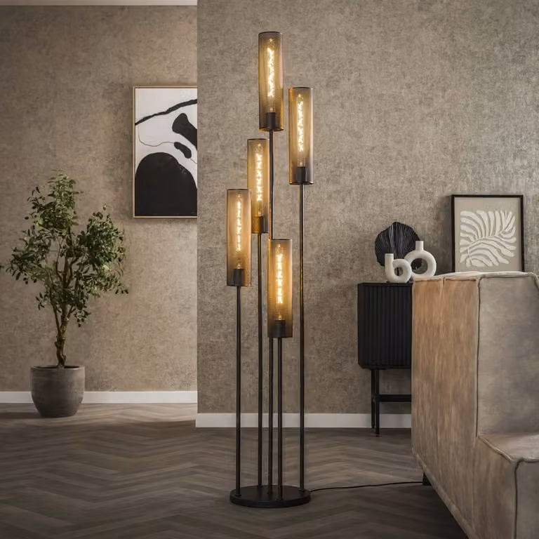 Lyora Tube vloerlamp 5-lichts - zwart - aluminium