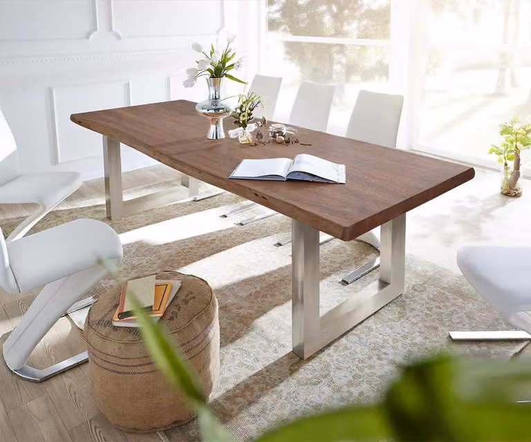 DELIFE Eettafel Edge Live-Edge Acacia Bruin en Zilver B: 300 cm, D: 100 cm, H: 76,5 cm