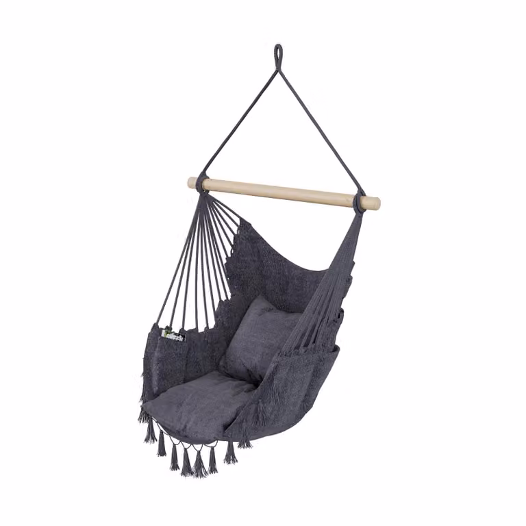QLS Hangstoel in boho-stijl met 2 kussens, Grafiet, B: 130 cm, D: 100 cm