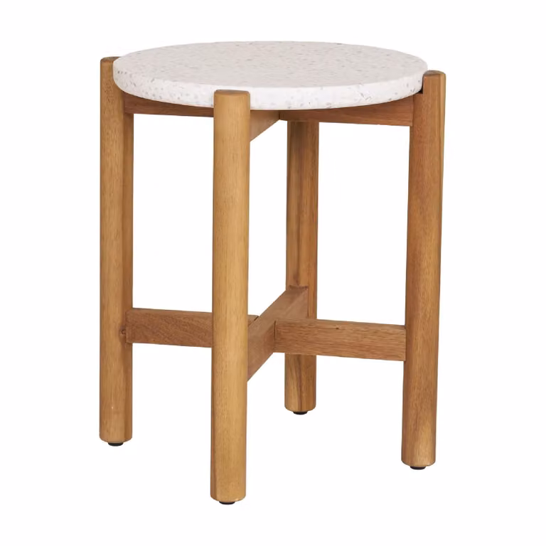 Nest of Nora Bijzettafel rond - Acacia hout met terrazzo blad - Natural White - B: 37 cm, H: 48 cm