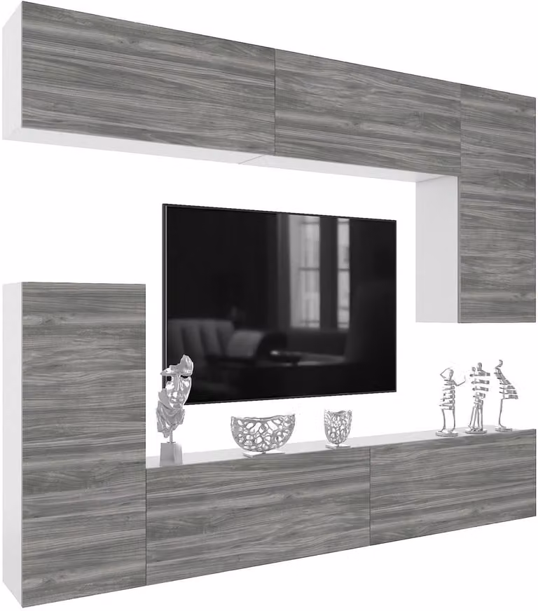 BELINI Wandmeubel Milano 8 Grijs Mat - 250 cm - Modern Wandmeubel met Gasliftsysteem