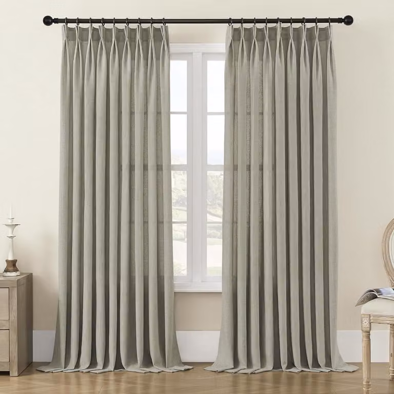 Taupe Gordijnen met Linnen Look - Lichtfilterend en Kreukherstellend - 132 x 213 cm