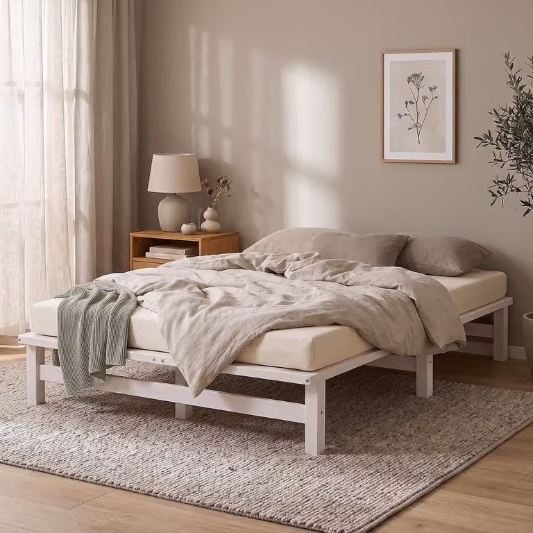 Homestyle4u Houten bed met lattenbodem en futon, wit, B/D: 120 x 200 cm